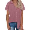 imagesiliteelon Womens Linen Button Down Shirts Lace Crochet Short Sleeve Cotton Shirts Collared V Neck Summer Casual Blouses TopsDark Pink