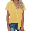 imagesiliteelon Womens Linen Button Down Shirts Lace Crochet Short Sleeve Cotton Shirts Collared V Neck Summer Casual Blouses TopsYellow