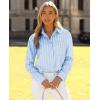 imagesiliteelon Button Down Shirts for Women Striped Long Sleeve Shirt Collared Office Work Blouses Tops with PocketBlue