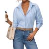 imagesiliteelon Button Down Shirts for Women Striped Long Sleeve Shirt Collared Office Work Blouses Tops with PocketBlue