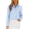 imagesiliteelon Button Down Shirts for Women Striped Long Sleeve Shirt Collared Office Work Blouses Tops with PocketBlue