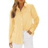 imagesiliteelon Button Down Shirts for Women Striped Long Sleeve Shirt Collared Office Work Blouses Tops with PocketBright Yellow