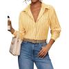 imagesiliteelon Button Down Shirts for Women Striped Long Sleeve Shirt Collared Office Work Blouses Tops with PocketBright Yellow