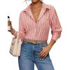 imagesiliteelon Button Down Shirts for Women Striped Long Sleeve Shirt Collared Office Work Blouses Tops with PocketDark Pink