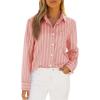 imagesiliteelon Button Down Shirts for Women Striped Long Sleeve Shirt Collared Office Work Blouses Tops with PocketDark Pink