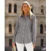 imagesiliteelon Button Down Shirts for Women Striped Long Sleeve Shirt Collared Office Work Blouses Tops with PocketGray and Black