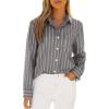 imagesiliteelon Button Down Shirts for Women Striped Long Sleeve Shirt Collared Office Work Blouses Tops with PocketGray and Black