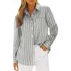imagesiliteelon Button Down Shirts for Women Striped Long Sleeve Shirt Collared Office Work Blouses Tops with PocketGrey
