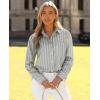 imagesiliteelon Button Down Shirts for Women Striped Long Sleeve Shirt Collared Office Work Blouses Tops with PocketGrey