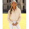 imagesiliteelon Button Down Shirts for Women Striped Long Sleeve Shirt Collared Office Work Blouses Tops with PocketLight Khaki