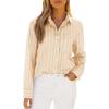 imagesiliteelon Button Down Shirts for Women Striped Long Sleeve Shirt Collared Office Work Blouses Tops with PocketLight Khaki