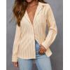 imagesiliteelon Button Down Shirts for Women Striped Long Sleeve Shirt Collared Office Work Blouses Tops with PocketLight Khaki