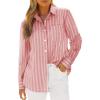 imagesiliteelon Button Down Shirts for Women Striped Long Sleeve Shirt Collared Office Work Blouses Tops with PocketPink