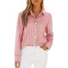 imagesiliteelon Button Down Shirts for Women Striped Long Sleeve Shirt Collared Office Work Blouses Tops with PocketPink