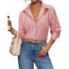 imagesiliteelon Button Down Shirts for Women Striped Long Sleeve Shirt Collared Office Work Blouses Tops with PocketPink