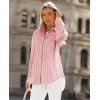 imagesiliteelon Button Down Shirts for Women Striped Long Sleeve Shirt Collared Office Work Blouses Tops with PocketPink