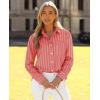 imagesiliteelon Button Down Shirts for Women Striped Long Sleeve Shirt Collared Office Work Blouses Tops with PocketRed