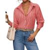 imagesiliteelon Button Down Shirts for Women Striped Long Sleeve Shirt Collared Office Work Blouses Tops with PocketRed