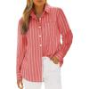 imagesiliteelon Button Down Shirts for Women Striped Long Sleeve Shirt Collared Office Work Blouses Tops with PocketRed