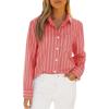 imagesiliteelon Button Down Shirts for Women Striped Long Sleeve Shirt Collared Office Work Blouses Tops with PocketRed
