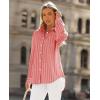 imagesiliteelon Button Down Shirts for Women Striped Long Sleeve Shirt Collared Office Work Blouses Tops with PocketRed