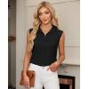 imagesiliteelon Linen Shirts for Women Button Down Shirts Sleeveless Cotton Collared V Neck Solid Tank Top Casual BlousesBlack