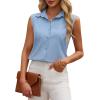 imagesiliteelon Linen Shirts for Women Button Down Shirts Sleeveless Cotton Collared V Neck Solid Tank Top Casual BlousesBlue