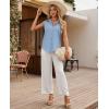 imagesiliteelon Linen Shirts for Women Button Down Shirts Sleeveless Cotton Collared V Neck Solid Tank Top Casual BlousesBlue