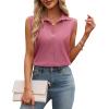 imagesiliteelon Linen Shirts for Women Button Down Shirts Sleeveless Cotton Collared V Neck Solid Tank Top Casual BlousesDark Pink