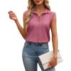 imagesiliteelon Linen Shirts for Women Button Down Shirts Sleeveless Cotton Collared V Neck Solid Tank Top Casual BlousesDark Pink
