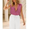 imagesiliteelon Linen Shirts for Women Button Down Shirts Sleeveless Cotton Collared V Neck Solid Tank Top Casual BlousesDark Pink