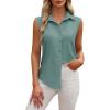 imagesiliteelon Linen Shirts for Women Button Down Shirts Sleeveless Cotton Collared V Neck Solid Tank Top Casual BlousesGreen