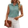 imagesiliteelon Linen Shirts for Women Button Down Shirts Sleeveless Cotton Collared V Neck Solid Tank Top Casual BlousesGreen
