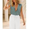 imagesiliteelon Linen Shirts for Women Button Down Shirts Sleeveless Cotton Collared V Neck Solid Tank Top Casual BlousesGreen