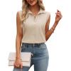 imagesiliteelon Linen Shirts for Women Button Down Shirts Sleeveless Cotton Collared V Neck Solid Tank Top Casual BlousesKhaki