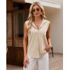 imagesiliteelon Linen Shirts for Women Button Down Shirts Sleeveless Cotton Collared V Neck Solid Tank Top Casual BlousesKhaki