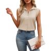 imagesiliteelon Linen Shirts for Women Button Down Shirts Sleeveless Cotton Collared V Neck Solid Tank Top Casual BlousesKhaki