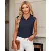 imagesiliteelon Linen Shirts for Women Button Down Shirts Sleeveless Cotton Collared V Neck Solid Tank Top Casual BlousesNavy Blue