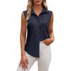 imagesiliteelon Linen Shirts for Women Button Down Shirts Sleeveless Cotton Collared V Neck Solid Tank Top Casual BlousesNavy Blue