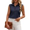 imagesiliteelon Linen Shirts for Women Button Down Shirts Sleeveless Cotton Collared V Neck Solid Tank Top Casual BlousesNavy Blue