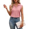 imagesiliteelon Linen Shirts for Women Button Down Shirts Sleeveless Cotton Collared V Neck Solid Tank Top Casual BlousesPink
