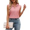 imagesiliteelon Linen Shirts for Women Button Down Shirts Sleeveless Cotton Collared V Neck Solid Tank Top Casual BlousesPink