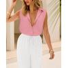 imagesiliteelon Linen Shirts for Women Button Down Shirts Sleeveless Cotton Collared V Neck Solid Tank Top Casual BlousesPink