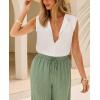 imagesiliteelon Linen Shirts for Women Button Down Shirts Sleeveless Cotton Collared V Neck Solid Tank Top Casual BlousesWhite