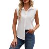 imagesiliteelon Linen Shirts for Women Button Down Shirts Sleeveless Cotton Collared V Neck Solid Tank Top Casual BlousesWhite
