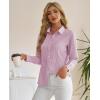 imagesiliteelon Striped Button Down Shirts for Women Dress Shirts Long Sleeve Collared Casual Office Work Blouses TopsPink