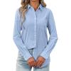 imagesiliteelon Womens Button Down Shirt Linen Button Up Shirts for Women Long Sleeve Summer Shirt Collared Blouse Linen TopsAll Blue