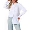 imagesiliteelon Womens Button Down Shirt Linen Button Up Shirts for Women Long Sleeve Summer Shirt Collared Blouse Linen TopsAll White