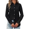 imagesiliteelon Womens Button Down Shirt Linen Button Up Shirts for Women Long Sleeve Summer Shirt Collared Blouse Linen TopsBlack
