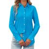 imagesiliteelon Womens Button Down Shirt Linen Button Up Shirts for Women Long Sleeve Summer Shirt Collared Blouse Linen TopsDark Blue